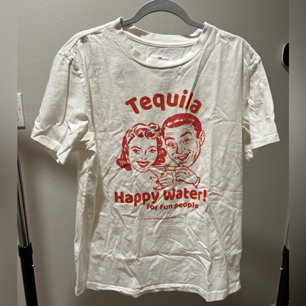 Los Sundays White Cotton Short Sleeve Tequila Happy Water Size Large-Preowned